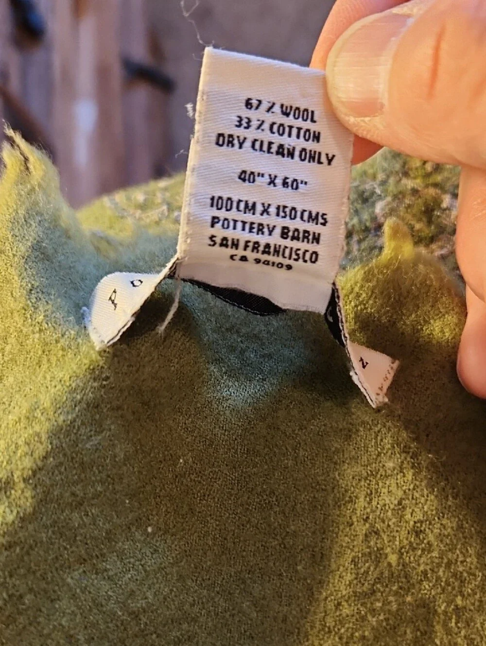 Pottery Barn Olive Green Wool-Cotton Blend Throw Sz 40 X 60